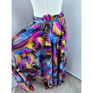Her Destiny Feathers Tie Peasant Maxi Skirt Size 1x Plus Purple Floral Boho